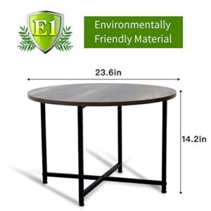 Round Coffee Table for Small Space Living Room, Modern Sofa Table End Table Tea Table for Balconym, Office Desk, Outdoor, Wood Desktop with Metal Legs, Easy to Install, 23.6 inches (Rustic Brown)