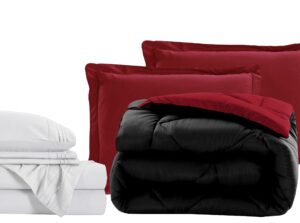 elegant comfort 7-piece bed-in-a-bag comforter & sheet set- luxury 1500 thread count 7-piece cal king size bed-in-a-bag, cozy bed sheets and comforter set, wrinkle and stain resistant, black/burgundy