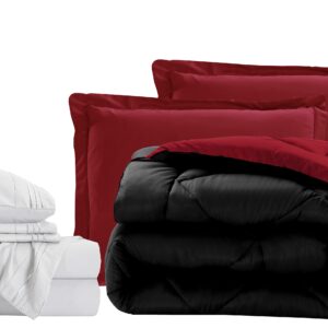 Elegant Comfort 7-Piece Bed-in-a-Bag Comforter & Sheet Set- Luxury 1500 Thread Count 7-Piece Cal King Size Bed-in-a-Bag, Cozy Bed Sheets and Comforter Set, Wrinkle and Stain Resistant, Black/Burgundy