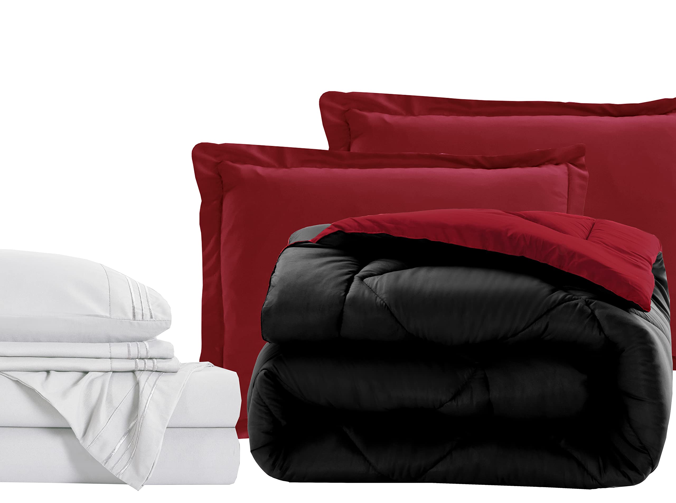 Elegant Comfort 7-Piece Bed-in-a-Bag Comforter & Sheet Set- Luxury 1500 Thread Count 7-Piece Cal King Size Bed-in-a-Bag, Cozy Bed Sheets and Comforter Set, Wrinkle and Stain Resistant, Black/Burgundy