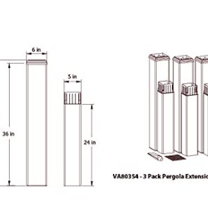 Vita Classic White Vinyl Pergola Post Extension Kit for Vita Brand Pergolas, 3 Pack, PVC, BPA and Pthalate Free, VA80354