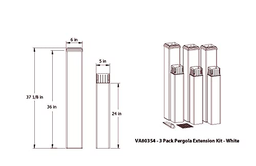 Vita Classic White Vinyl Pergola Post Extension Kit for Vita Brand Pergolas, 3 Pack, PVC, BPA and Pthalate Free, VA80354