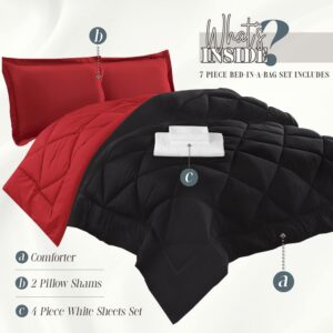 Elegant Comfort 7-Piece Bed-in-a-Bag Comforter & Sheet Set- Luxury 1500 Thread Count 7-Piece Cal King Size Bed-in-a-Bag, Cozy Bed Sheets and Comforter Set, Wrinkle and Stain Resistant, Black/Burgundy