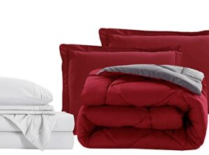 elegant comfort 7-piece bed-in-a-bag comforter & sheet set- luxury 1500 thread count 7-piece full size bed-in-a-bag, super cozy bed sheets and comforter set, wrinkle and stain resistant, red/gray