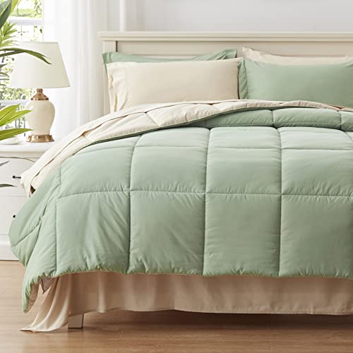 Anluoer King Size Bed in a Bag 7 Pieces, Sage Green Bed Comforter Set with Comforter and Sheets, All Season Bedding Sets with 1 Comforter, 2 Pillow Shams, 2 Pillowcases, 1 Flat Sheet, 1 Fitted Sheet