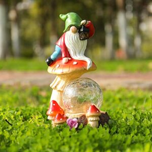 Ovewios Garden Gnome Statue, Garden Statues Gnome Climb on Mushroom with Globe Solar Light, Lawn Ornaments Outdoor Decor for Patio Yard Porch Gifts