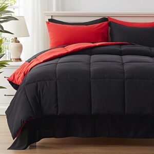anluoer queen size bed in a bag 7 pieces, black bed comforter set with comforter and sheets, all season bedding sets with 1 comforter, 2 pillow shams, 2 pillowcases, 1 flat sheet, 1 fitted sheet