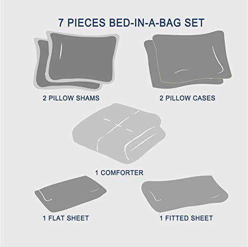 Anluoer Queen Size Bed in a Bag 7 Pieces, Black Bed Comforter Set with Comforter and Sheets, All Season Bedding Sets with 1 Comforter, 2 Pillow Shams, 2 Pillowcases, 1 Flat Sheet, 1 Fitted Sheet