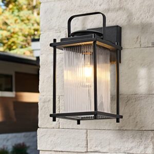 gaazie outdoor wall lantern,exterior waterproof light fixtures,black porch light with striped glass,13''h outdoor light fixtures for garage front porch and patio 1 pack bulb not included