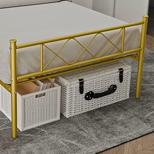 Weehom Twin Size Metal Bed Frame Mattress Foundation/Platform Bed Heavy Duty Steel Slat Best for Kids Adults Student Gold