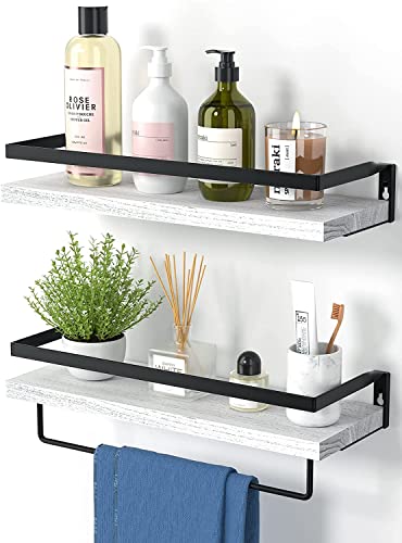 Allkartz Bathroom Rack | Pine Wooden Wall Shelf | Bathroom Organizer | Bathroom Shelf for Wall | Wooden Shelf Set of 2 for Living Room , Bedroom , Kitchen , Bathroom | (White)