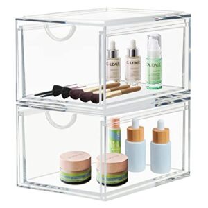 cecolic 2 pack stackable cosmetic organizer drawers, clear acrylic makeup storage organizer box, plastic storage bins vanity container for bathroom countertop, bedroom dresser, kitchen cabinets