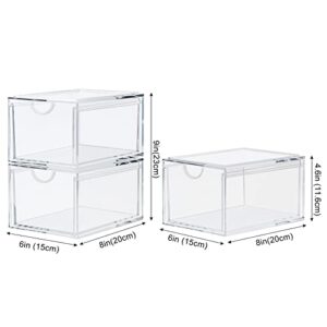 CECOLIC 2 Pack Stackable Cosmetic Organizer Drawers, Clear Acrylic Makeup Storage Organizer Box, Plastic Storage Bins Vanity Container for Bathroom Countertop, Bedroom Dresser, Kitchen Cabinets