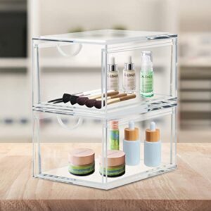 CECOLIC 2 Pack Stackable Cosmetic Organizer Drawers, Clear Acrylic Makeup Storage Organizer Box, Plastic Storage Bins Vanity Container for Bathroom Countertop, Bedroom Dresser, Kitchen Cabinets