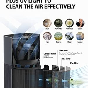 Toshiba Air Purifiers for Home up to 198 Ft²|H13 True HEPA Filter|12H Timer|UV-C|Removes 99.998% of SARS-CoV-2¹, Dust, Pet Dander Hair, Smoke, Pollen, Allergies |Available for California|CADR 215m³/h