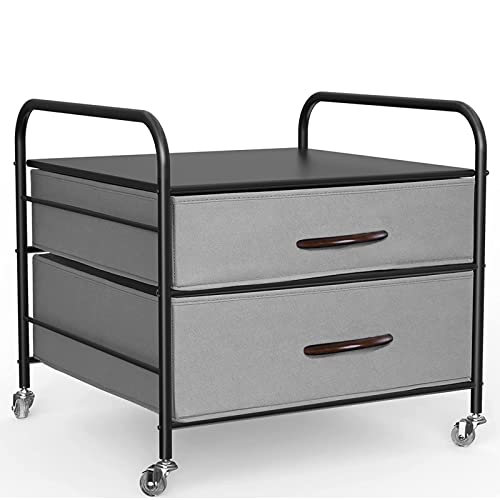 EazeHome Rolling Cart, Rolling Storage Cart, Mini Fridge Cart with Storage, Mini Fridge Table, Rolling Cart with Drawers, 2 Tier Utility Cart on Wheels, 2 Drawer Storage Organizer for Dorm