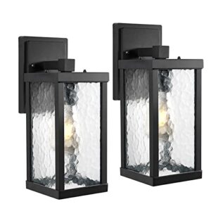 youroke outdoor wall sconces lantern, vintage waterproof wall mount light fixture, matte black anti-rust aluminum wall lamp with water ripple glass shade, porch & patio lights for garden entryway
