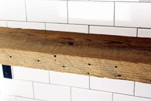 modern timber craft reclaimed wood wall shelves | 2" thickness | 42" l x 6" d | easy-to-install | steel angle shelf brackets included | rustic decoration