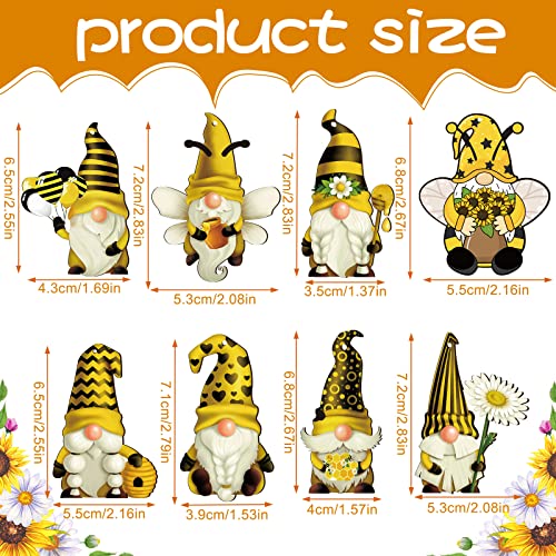 40 Pieces Sunflower Gnome Wooden Ornament Honeybee Hanging Wooden Pendant Summer Gnomes Wood Sunflower Tree Decorations Flower Gnome with Hat Handing Tag with Burlap Rope for Decor(Honeybee Gnome)