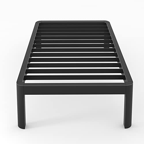 Yitong Angel Twin Bed Frame with Round Corner Edge Legs, 14 Inch High 3500 lbs Heavy Duty Metal Platform Bed Frame Twin Size, No Box Spring Needed/Noise Free/Non-Slip/Steel Slat Support