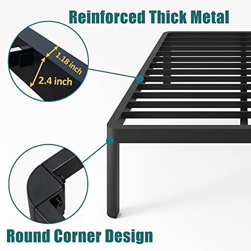 Yitong Angel 18 Inch Queen Bed Frame with Round Corner Edge Legs, 3500 lbs Heavy Duty Metal Platform Bed Frame Queen Size, Steel Slats Support/No Box Spring Needed/Noise Free/Non-Slip