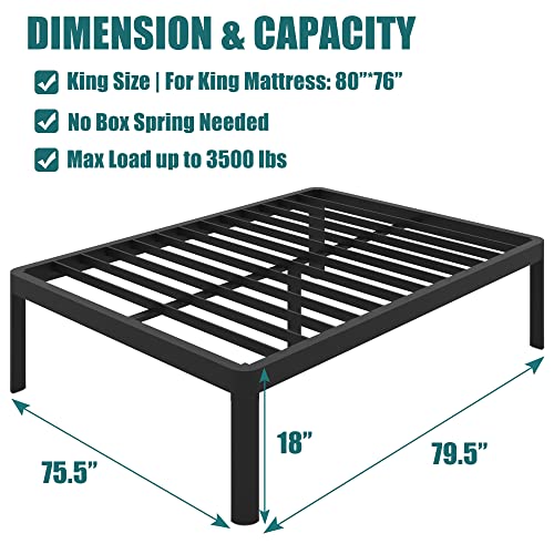 Yitong Angel King Bed Frame with Round Corner Edge Legs, 18 Inch Tall 3500 lbs Metal Platform Bed Frame King Size, No Box Spring Needed/Noise Free/Heavy Duty Steel Slat Support/Non-Slip