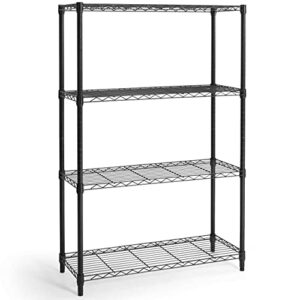 caphaus 4-tier adjustable height wire shelving unit, wire rack shelving, metal steel storage shelves, garage shelving storage organizer, utility storage shelf, without wheels, black