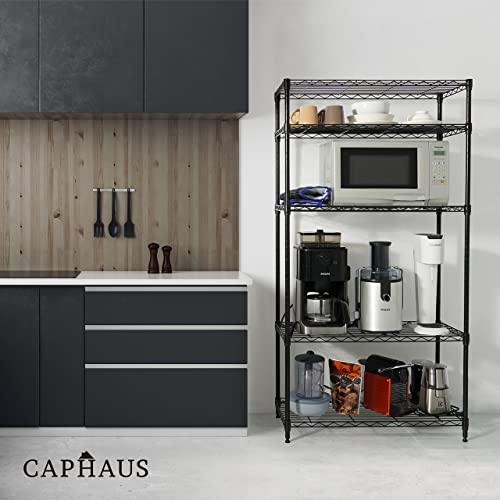 CAPHAUS 3/4/5-Tier Adjustable Height Wire Shelving Unit, Wire Rack Shelving, Metal Steel Storage Shelves, Garage Shelving Storage Organizer, Utility Storage Shelf, 3-Tier Without Wheels, Black