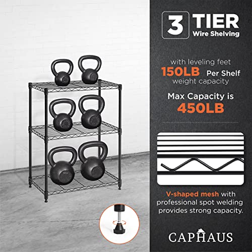 CAPHAUS 3/4/5-Tier Adjustable Height Wire Shelving Unit, Wire Rack Shelving, Metal Steel Storage Shelves, Garage Shelving Storage Organizer, Utility Storage Shelf, 3-Tier Without Wheels, Black