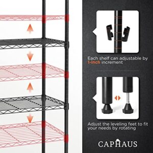 CAPHAUS 3/4/5-Tier Adjustable Height Wire Shelving Unit, Wire Rack Shelving, Metal Steel Storage Shelves, Garage Shelving Storage Organizer, Utility Storage Shelf, 3-Tier Without Wheels, Black