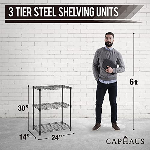 CAPHAUS 3/4/5-Tier Adjustable Height Wire Shelving Unit, Wire Rack Shelving, Metal Steel Storage Shelves, Garage Shelving Storage Organizer, Utility Storage Shelf, 3-Tier Without Wheels, Black