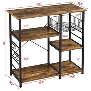 Yaheetech Kitchen Island Cart, Utility Storage Shelf Coffee Cart Station w/ 6 Storage Shelves & 6 S-shaped Hooks & Protective Adjustable Footpads, 35.5x15.5x33 inches(LxWxH)