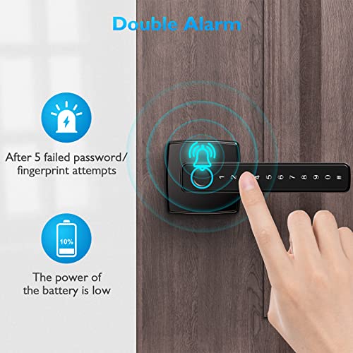 AppLoki Fingerprint Door Lock, Keyless Entry Door Lock with Bluetooth, Touchscreen Keypad Deadbolt Lock with Reversible Handle, App Control, Key, Code, Biometric Smart Lock for Home Bedroom Apartment