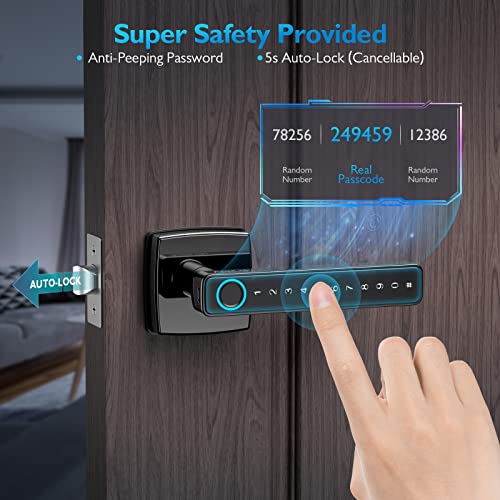 AppLoki Fingerprint Door Lock, Keyless Entry Door Lock with Bluetooth, Touchscreen Keypad Deadbolt Lock with Reversible Handle, App Control, Key, Code, Biometric Smart Lock for Home Bedroom Apartment