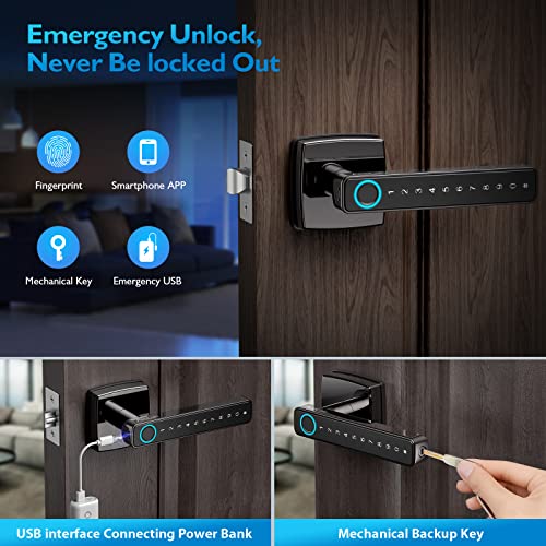 AppLoki Fingerprint Door Lock, Keyless Entry Door Lock with Bluetooth, Touchscreen Keypad Deadbolt Lock with Reversible Handle, App Control, Key, Code, Biometric Smart Lock for Home Bedroom Apartment