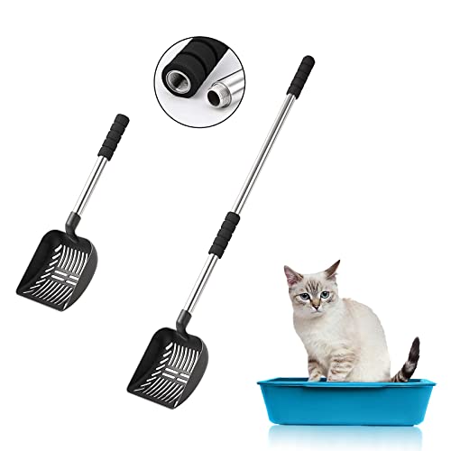 Acalu Cat Litter Scoop,Metal Long Handle Kitty Litter Scooper,Heavy Duty Cats Pooper for Litter Box Pet Poop Shovel Black 32inch