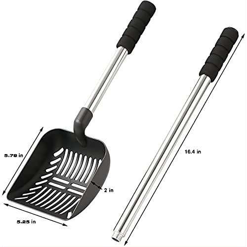 Acalu Cat Litter Scoop,Metal Long Handle Kitty Litter Scooper,Heavy Duty Cats Pooper for Litter Box Pet Poop Shovel Black 32inch