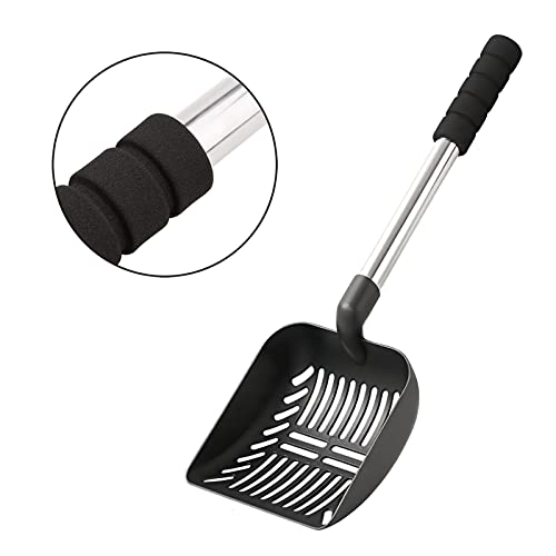 Acalu Cat Litter Scoop,Metal Long Handle Kitty Litter Scooper,Heavy Duty Cats Pooper for Litter Box Pet Poop Shovel Black 32inch