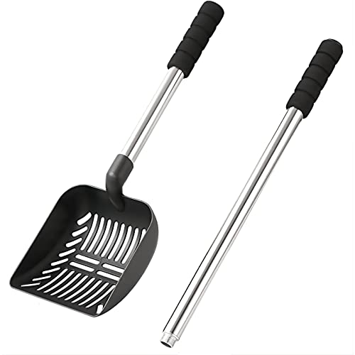 Acalu Cat Litter Scoop,Metal Long Handle Kitty Litter Scooper,Heavy Duty Cats Pooper for Litter Box Pet Poop Shovel Black 32inch