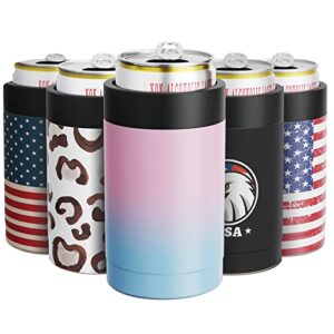 charcy insulated can cooler tumbler, stainless steel 12oz beverage sleeve, double wall can coozie insulated, slim can insulated koozie - pink blue