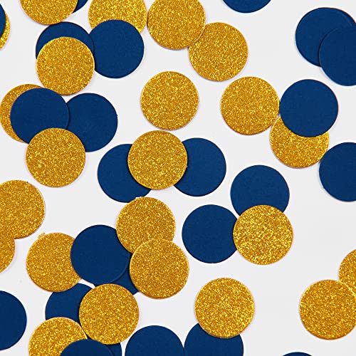 200pc Navy Blue Gold Paper confetti, Circle Dots Glitter Party Table Confetti for Wedding Baby Shower Birthday Party Decoration Suppiles Table Decoration 1 Inch