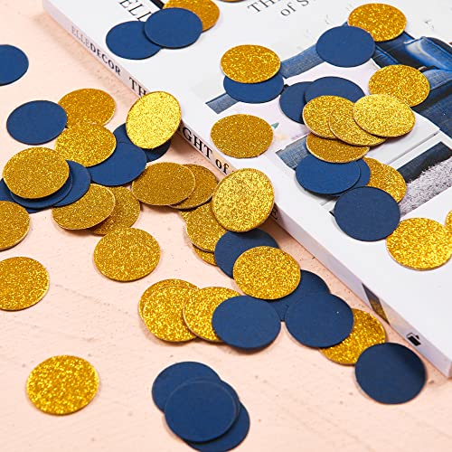 200pc Navy Blue Gold Paper confetti, Circle Dots Glitter Party Table Confetti for Wedding Baby Shower Birthday Party Decoration Suppiles Table Decoration 1 Inch