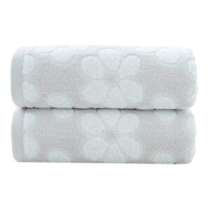 pidada hand towels set of 2 floral pattern 100% cotton soft absorbent decorative towel for bathroom 13.4 x 29.1 inch (light grey)