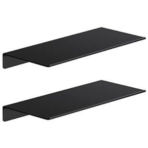black floating shelves for wall storage, metal wall shelves for living room, bathroom, kitchen, 12” small display shelves for collectibles(2 pcs)