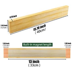 15.7 Inch Bamboo Magnetic Bits Holder Bar, Powerful Magnetic Garage Wall Pegboard Anti-Lost Workshop Small Metal Tools Storage Flat Magnet Strip,Easy Access Tools Organizer, Keep your Tools in Neat