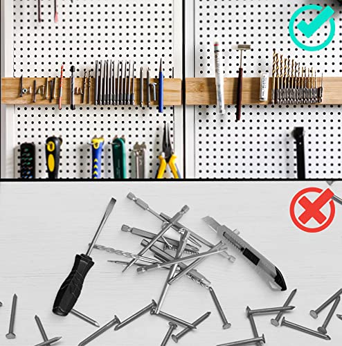 15.7 Inch Bamboo Magnetic Bits Holder Bar, Powerful Magnetic Garage Wall Pegboard Anti-Lost Workshop Small Metal Tools Storage Flat Magnet Strip,Easy Access Tools Organizer, Keep your Tools in Neat