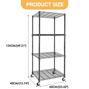 Hlyluo 4-Shelf Adjustable, Heavy Duty Storage Shelving Unit on Wheel Casters (210 lbs Loading Capacity per Shelf), Metal Organizer Wire Rack, Black (23.6L x 15.7W x 49.8H)