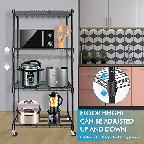 Hlyluo 4-Shelf Adjustable, Heavy Duty Storage Shelving Unit on Wheel Casters (210 lbs Loading Capacity per Shelf), Metal Organizer Wire Rack, Black (23.6L x 15.7W x 49.8H)