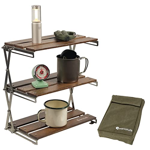 Keenature Black Walnut Camping Table Shelf Portable for Picnic,Camp,Beach,Fishing,Hiking,BBQ,Parties or Outdoor Activities