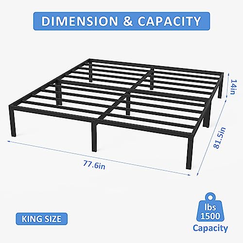 Mr IRONSTONE King Bed Frame, Platform Heavy Duty Steel Slat King Bed Frame with Storage, Anti-Slip Support, Metal King Size Bed Frame No Box Spring, Easy Assembly, Black